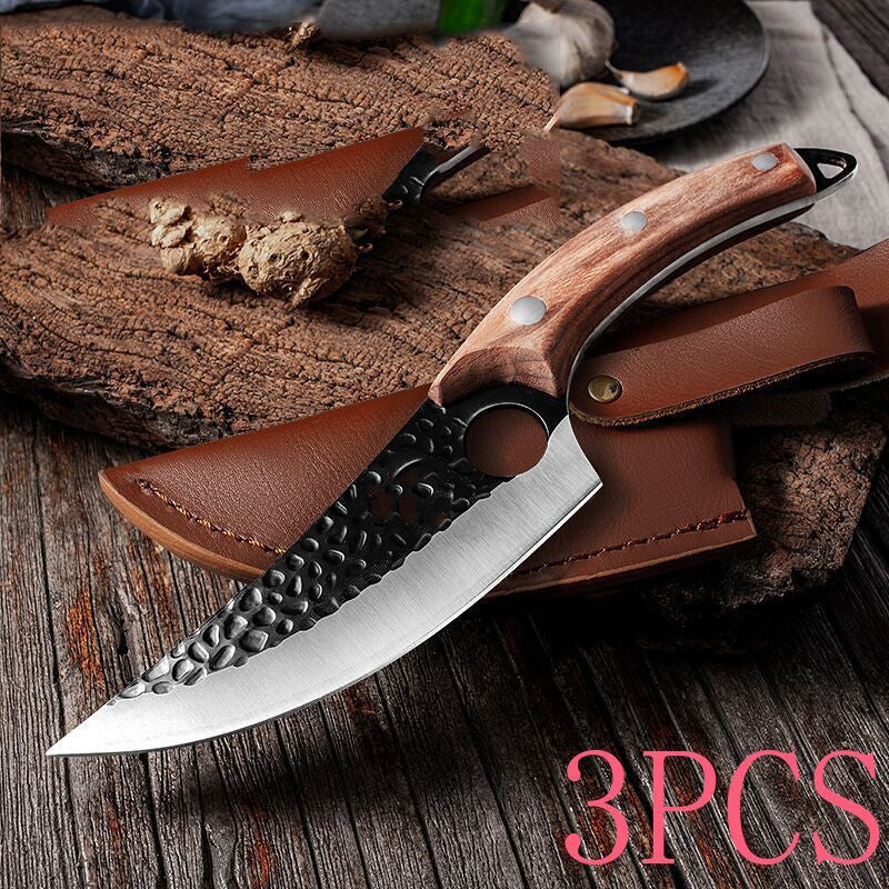 Professional Knife Set | 5CrMoV15 Steel Boning & Forged Curved Knives with Leather Cover