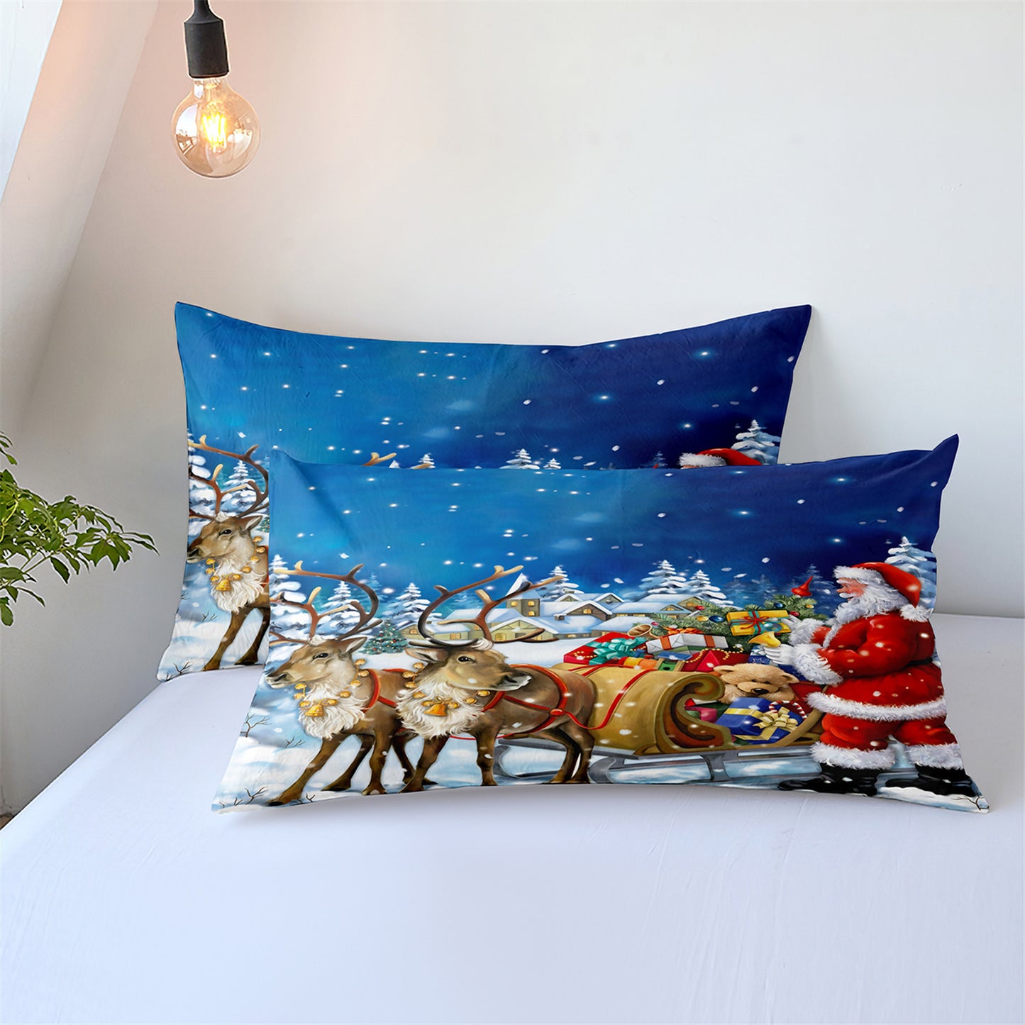 Piece Christmas Bedding Set – Digital Print Featuring Santa Claus, Christmas Tree & Snowman