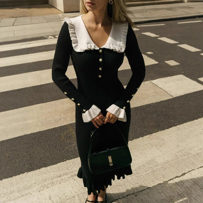 Women's Solid Color French Pleated Knit Casual Dress