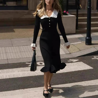 Women's Solid Color French Pleated Knit Casual Dress