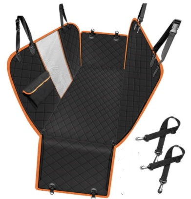 Dog Car Seat Cover with View Mesh Pet Carrier Hammock – Rear Back Seat Protector Mat with Zipper & Storage Pocket