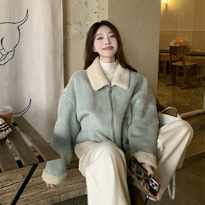 Korean-Style Lamb Wool Fur Coat: Cozy & Chic Winter Fashion