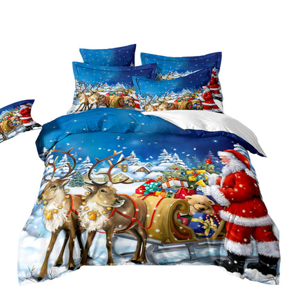 Piece Christmas Bedding Set – Digital Print Featuring Santa Claus, Christmas Tree & Snowman