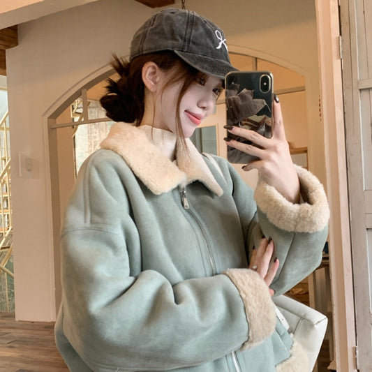 Korean-Style Lamb Wool Fur Coat: Cozy & Chic Winter Fashion