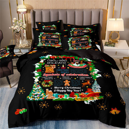 Piece Christmas Bedding Set – Digital Print Featuring Santa Claus, Christmas Tree & Snowman