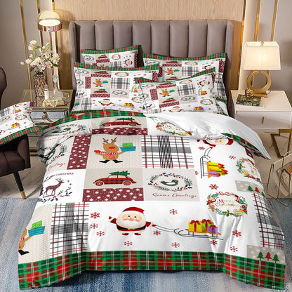Piece Christmas Bedding Set – Digital Print Featuring Santa Claus, Christmas Tree & Snowman