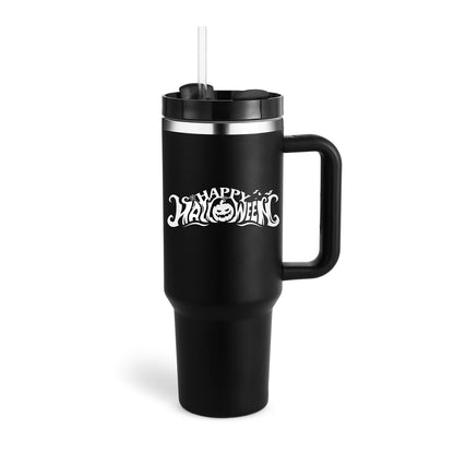 40 oz Insulated Tumbler with Handle & Straw – Stainless Steel, Spill-Proof Travel Mug