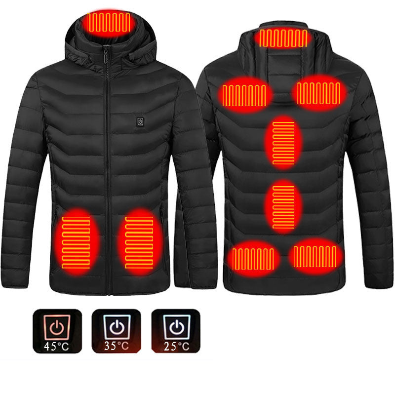 Heated Jacket with Removable Hood | 3-Temp Toray Carbon Fiber, Wind & Water-Resistant (S–6XL)