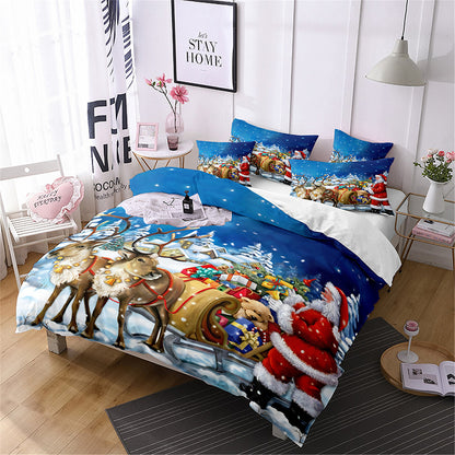 Piece Christmas Bedding Set – Digital Print Featuring Santa Claus, Christmas Tree & Snowman